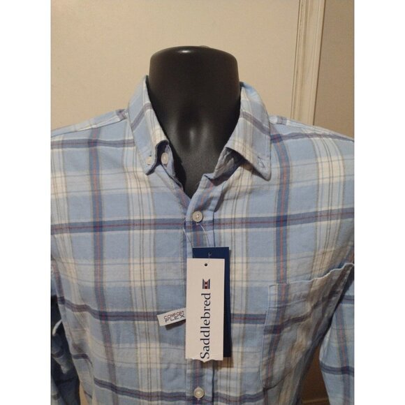 NEW NWT Men's Saddlebred Comfort Flex Classic Fit Button Shirt Blue Plaid Medium - Picture 6 of 11